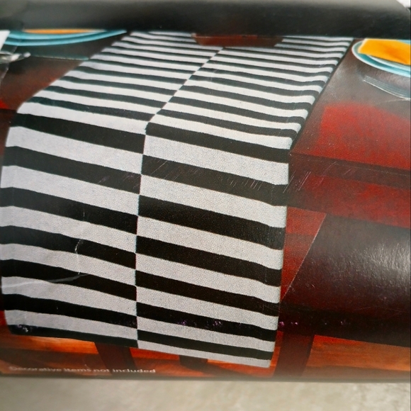 Way To Celebrate Table Runner Stripped Black and White  14" x 72" - Picture 1 of 6